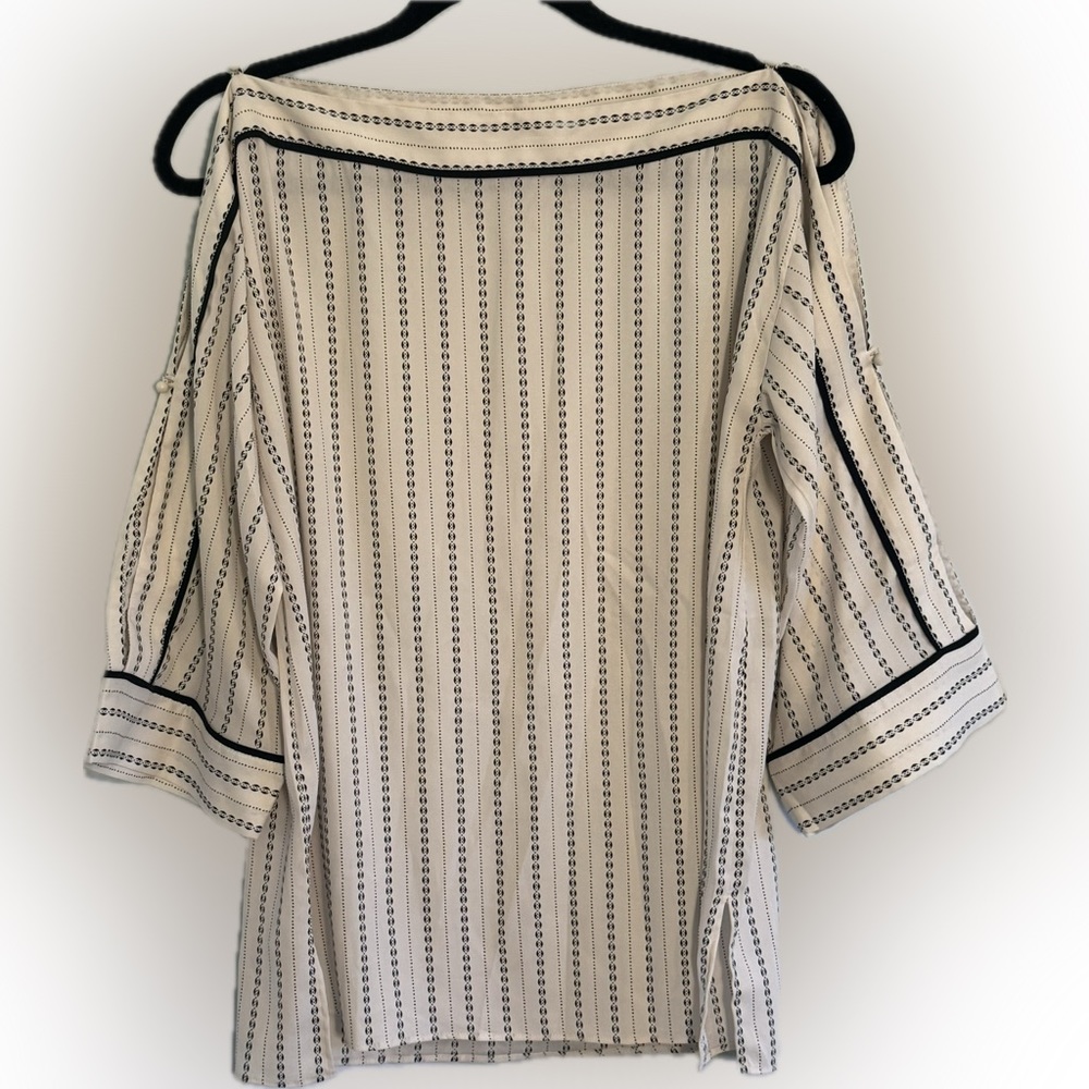 Ann Taylor Cold Shoulder Top Stripe 3/4 Sleeve Blouse Sz S Cut Out Peeka…